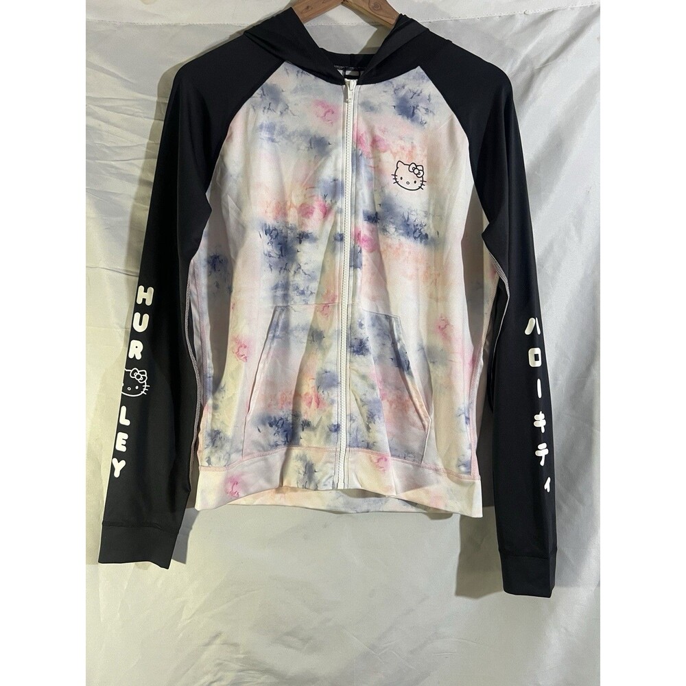 NWT Hurley x Sanrio Hello Kitty Tie Dye Zip Rash Guard Jacket Hood Sun Kawaii